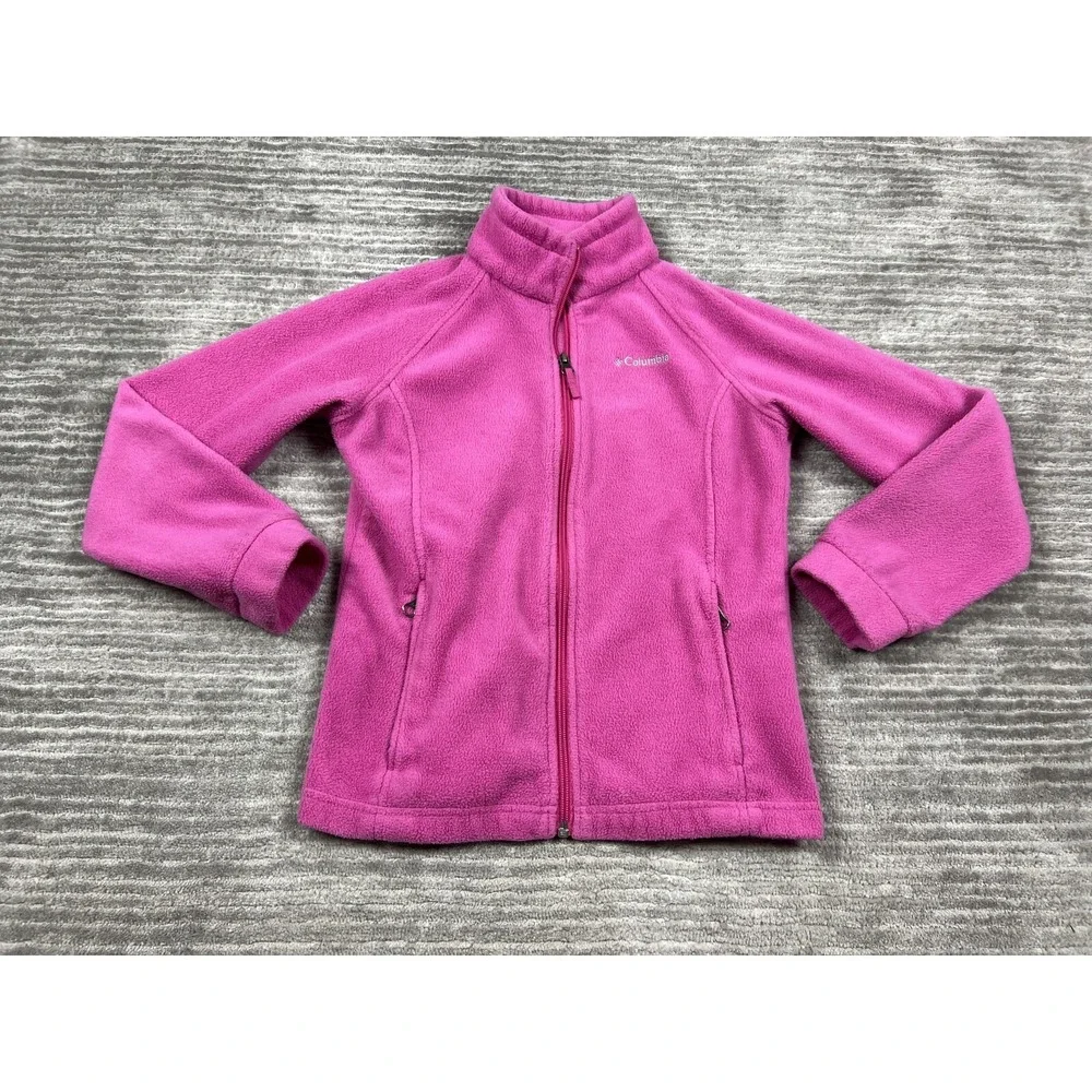 Columbia Jacket Girls Medium 10/12 Pink Fleece Full Zip Hiking Outdoor‎ Gorpcore